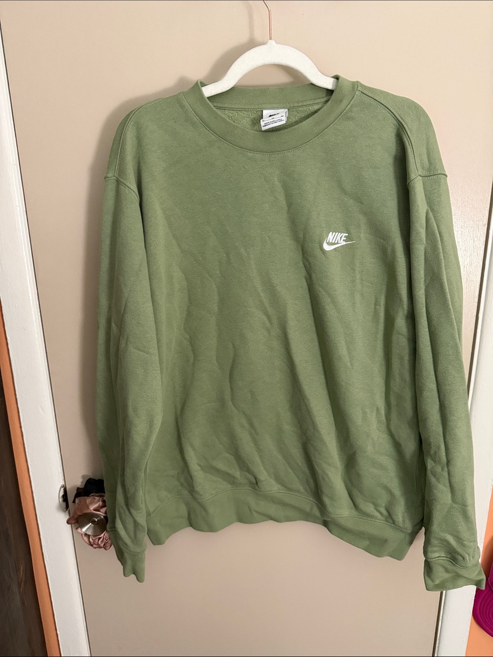 Nike Olive Green Crew Neck Sweatshirt with White Logo